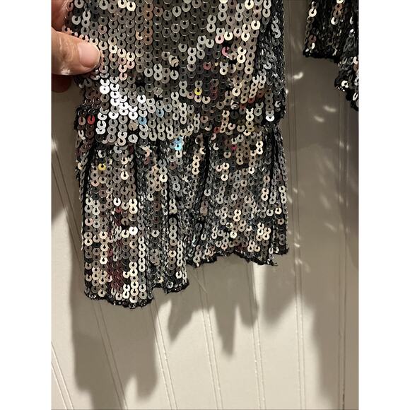 INC Blazer Womens M Urban Chic Party Sequins Peplum Bell Sleeves Silver - Picture 3 of 9